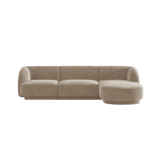 Canapé d'angle droit MICADONI Miley 4 places en velours cappuccino — photo produit
