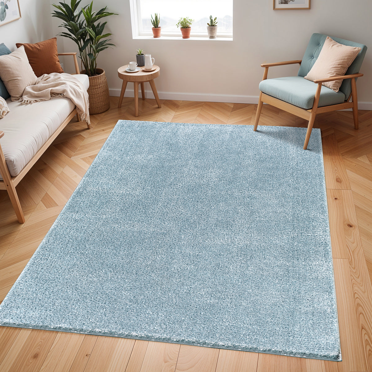 Tapis shaggy Surya Trento uni, velours à poils longs bleu ciel, vue 9
