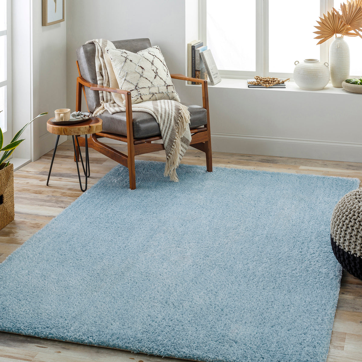 Tapis Shaggy Moderne Bleu Trento