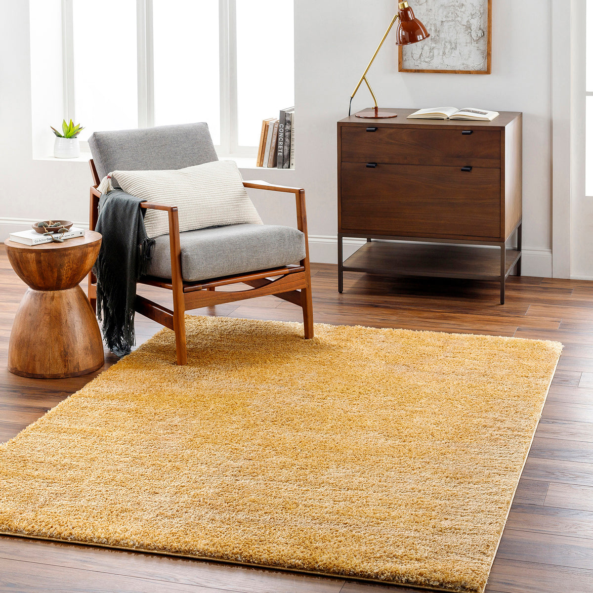 Tapis SURYA Trento shaggy moderne, uni à poils longs jaune doré, vue 7