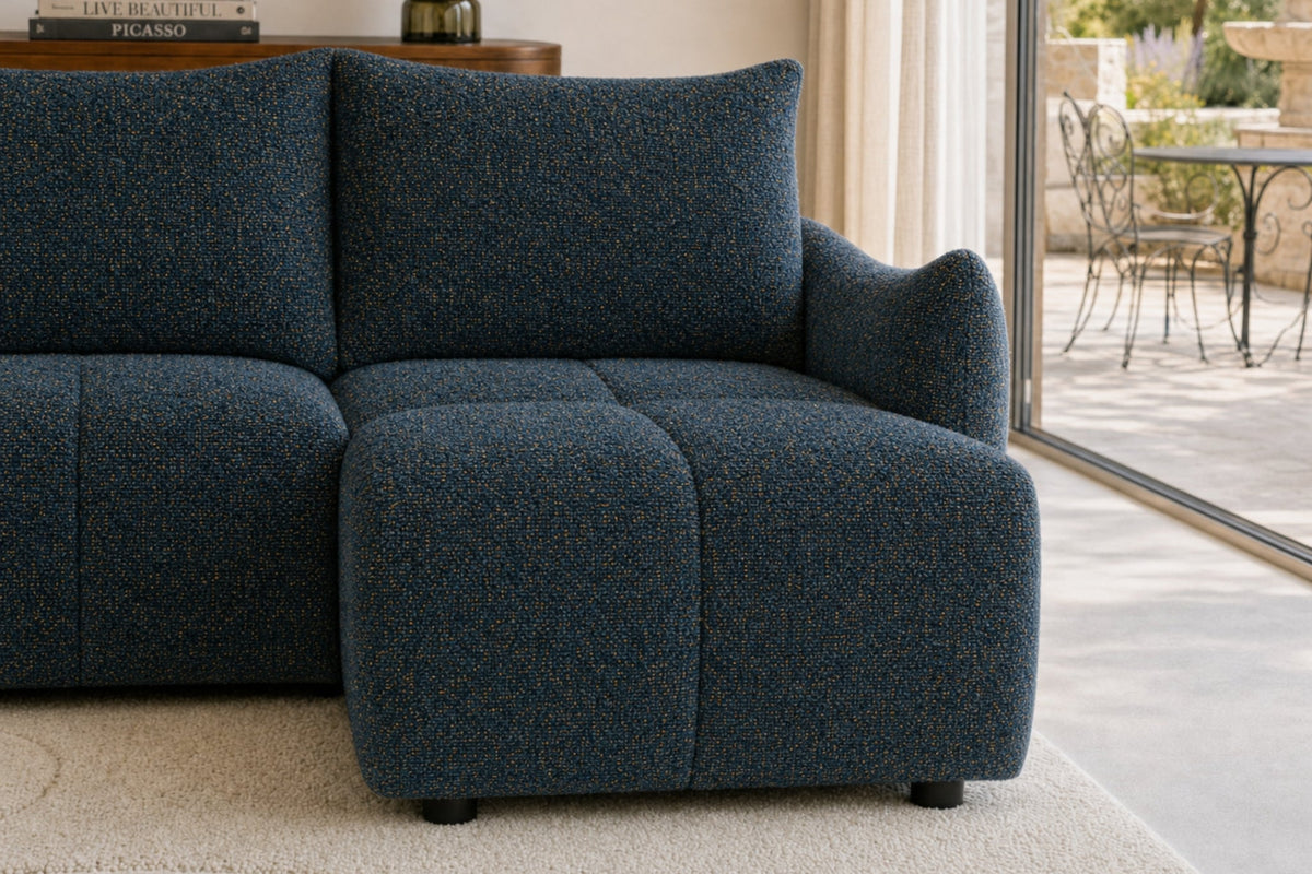 Canapé d'angle réversible CASNOVA Céline 4 places en tissu chenille bleu — photo produit