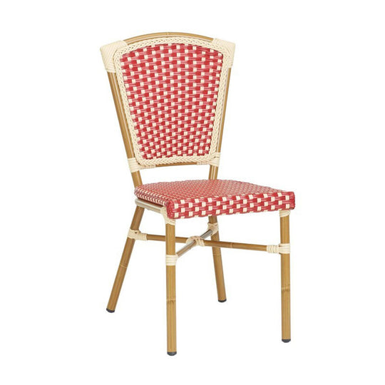 Lot de 4 chaises de jardin type bistrot parisien en aluminum et rotin synthétique, motif petits carrés