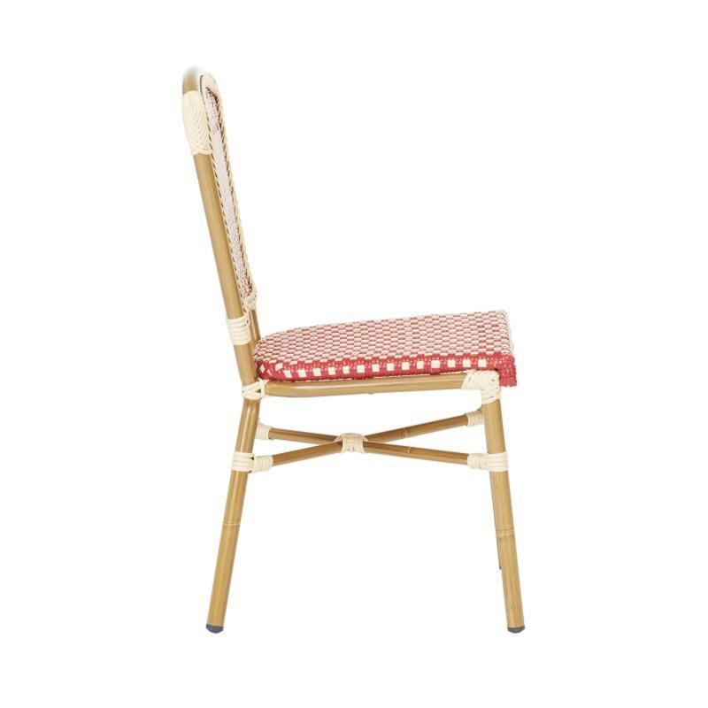 Lot de 4 chaises de jardin type bistrot parisien en aluminum et rotin synthétique, motif petits carrés