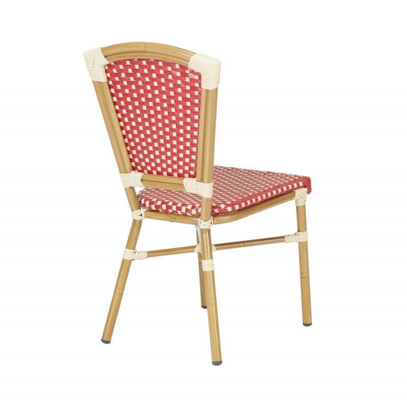 Lot de 4 chaises de jardin type bistrot parisien en aluminum et rotin synthétique, motif petits carrés