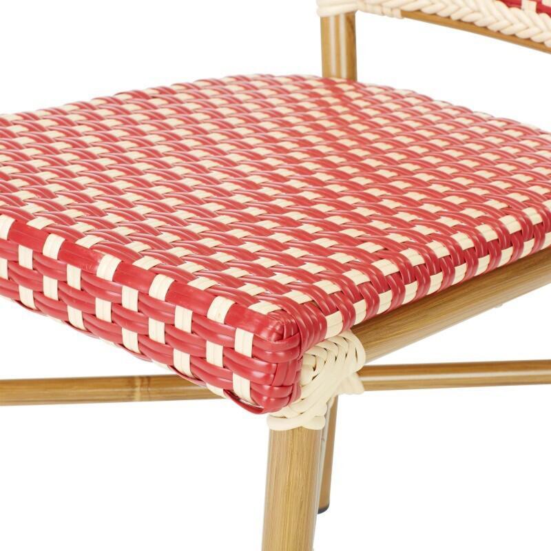 Lot de 4 chaises de jardin type bistrot parisien en aluminum et rotin synthétique, motif petits carrés