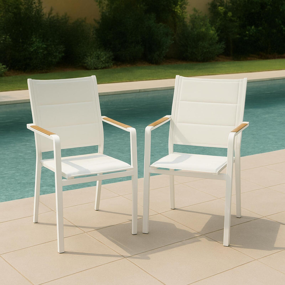 Lot de 4 chaises de jardin en aluminium avec accoudoirs CIOTAT Blanc