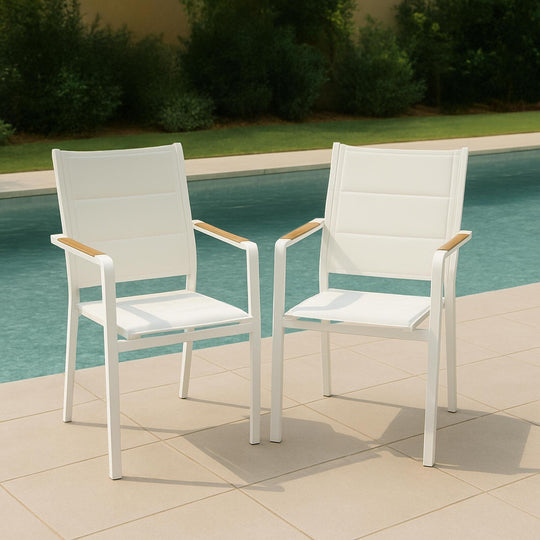 Lot de 4 chaises de jardin en aluminium avec accoudoirs CIOTAT Blanc