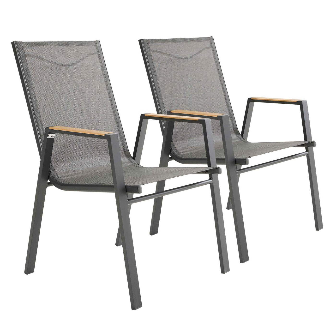 Lot de 6 chaises de jardin en aluminium et bois d'acacia avec accoudoirs SAVANNAH
