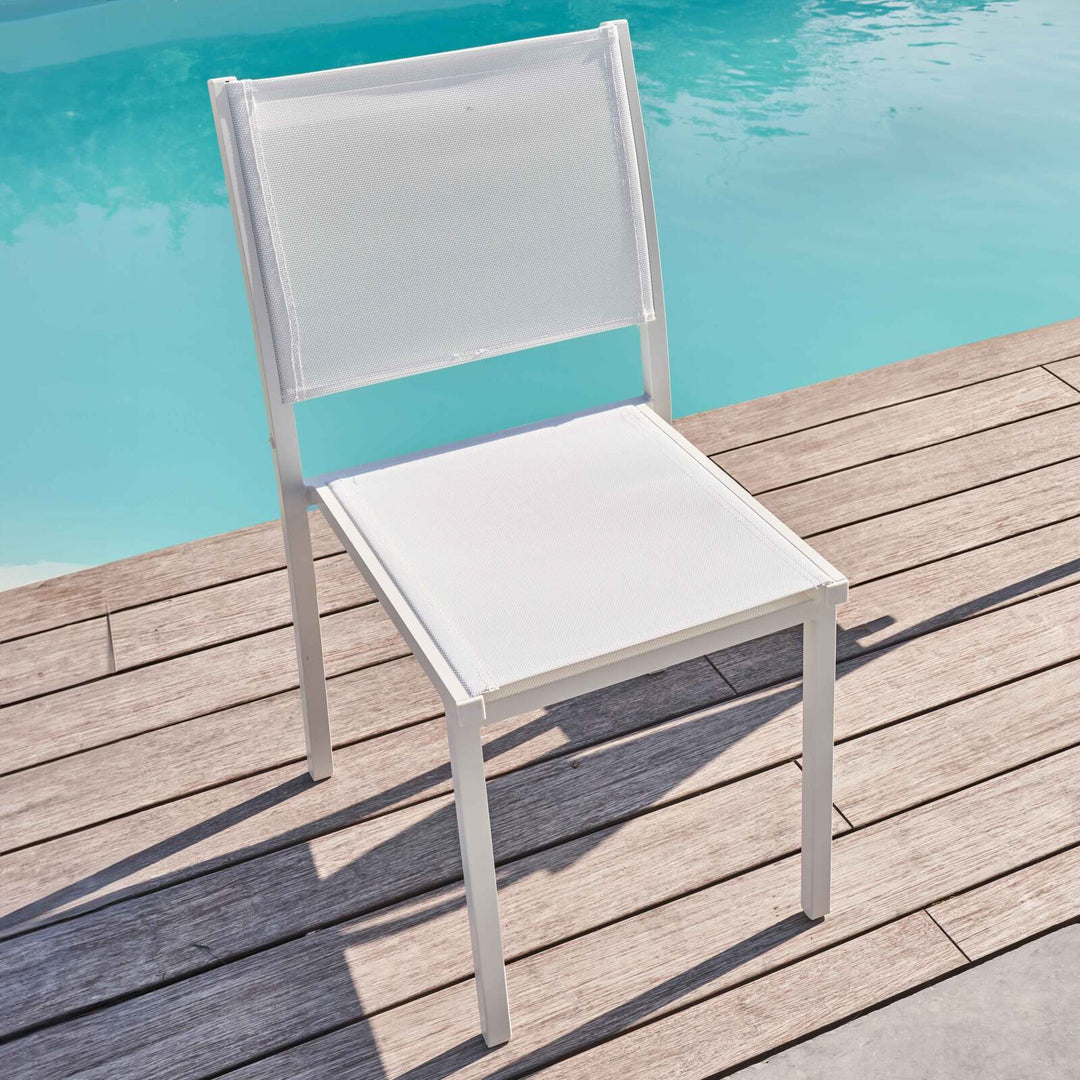 Lot de 4 chaises de jardin en aluminium Blanc et textilène-modele NICE