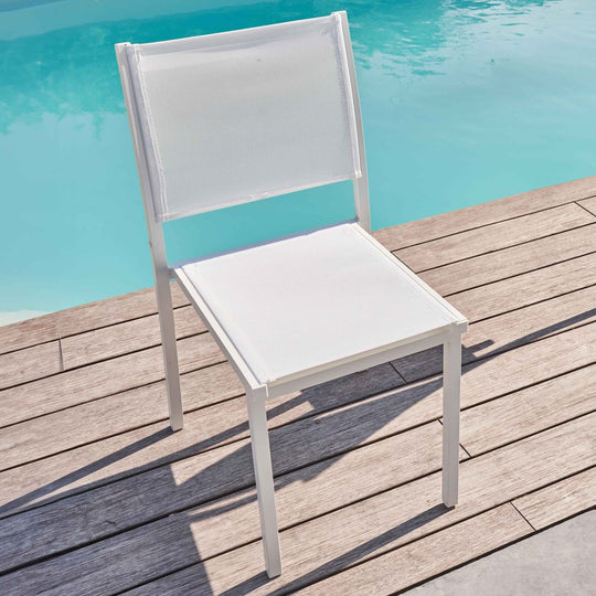 Lot de 4 chaises de jardin en aluminium Blanc et textilène-modele NICE