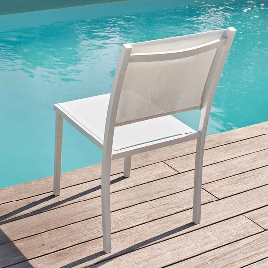 Lot de 4 chaises de jardin en aluminium Blanc et textilène-modele NICE
