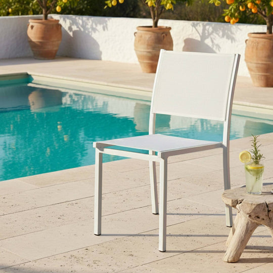 Lot de 4 chaises de jardin en aluminium Blanc et textilène-modele NICE