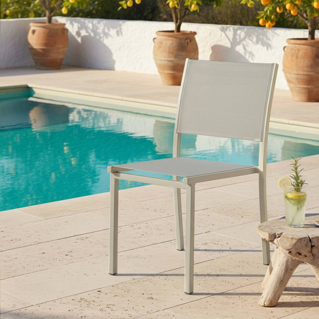 Lot de 4 chaises de jardin en aluminium crème et textilène-modele NICE