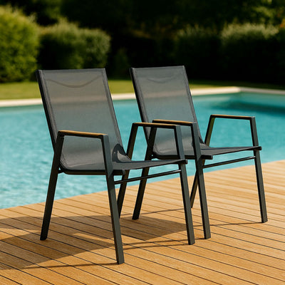 Lot de 6 chaises de jardin en aluminium et bois d'acacia avec accoudoirs SAVANNAH