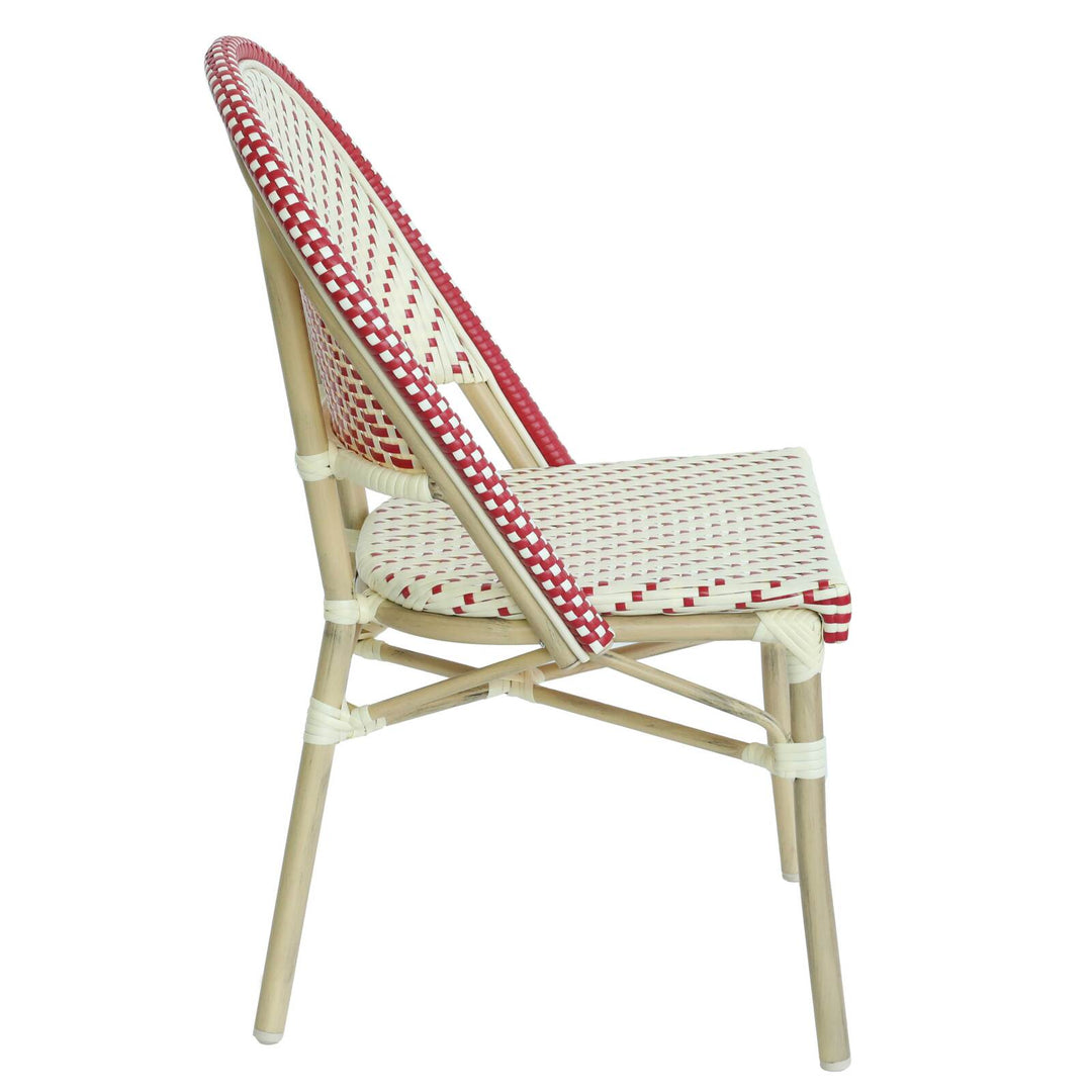 Lot de 4 chaises de jardin type bistrot parisien en aluminium et rotin synthétique MARAIS rouge