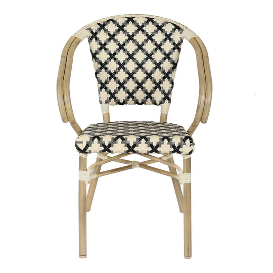 Lot de 4 chaises de jardin bistrot parisien MADELEINE en aluminium et rotin synthétique avec accoudoirs, motif en croix