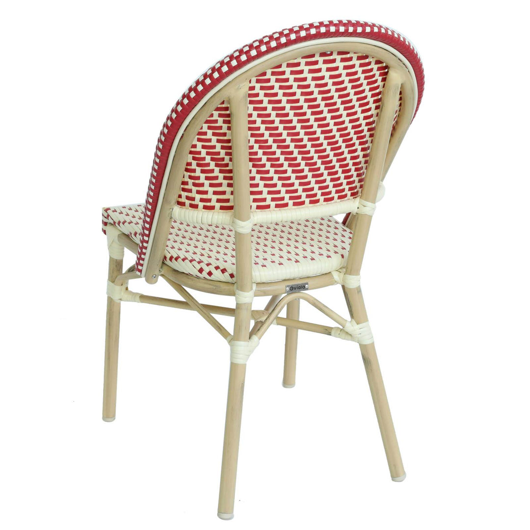 Lot de 4 chaises de jardin type bistrot parisien en aluminium et rotin synthétique MARAIS rouge