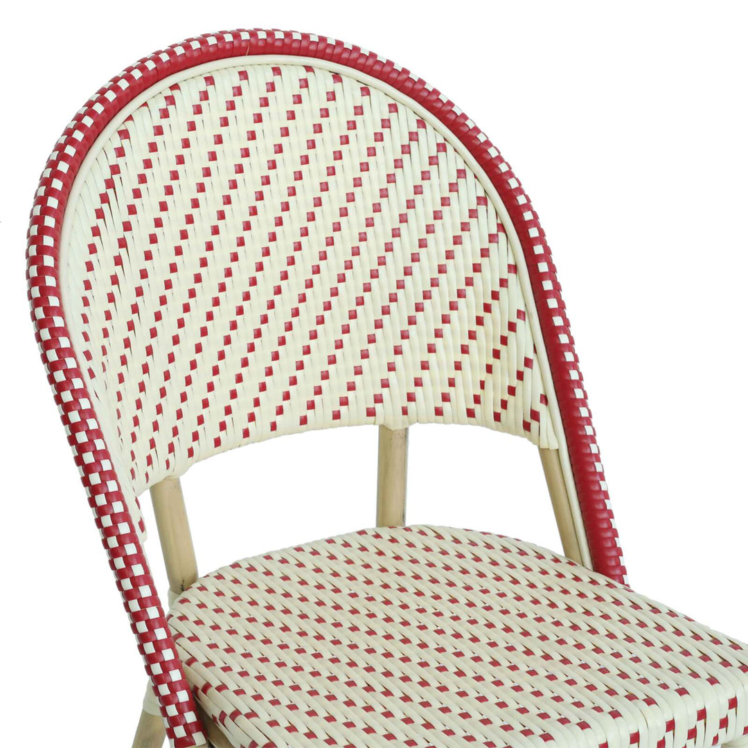 Lot de 4 chaises de jardin type bistrot parisien en aluminium et rotin synthétique MARAIS rouge