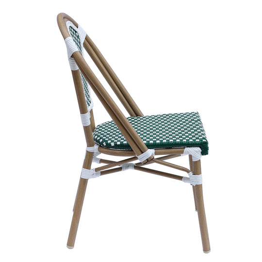 Lot de 4 chaises de jardin bistrot parisien en aluminium et rotin synthétique BELLEVILLE vert et Blanc