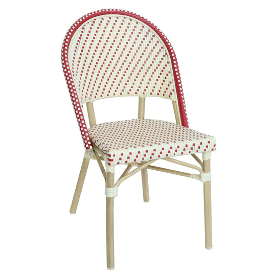 Lot de 4 chaises de jardin type bistrot parisien en aluminium et rotin synthétique MARAIS rouge