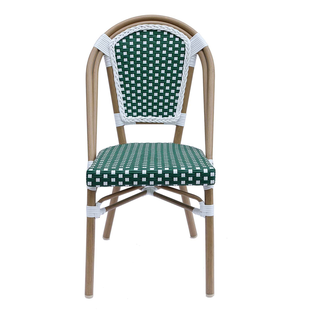 Lot de 4 chaises de jardin bistrot parisien en aluminium et rotin synthétique BELLEVILLE vert et Blanc