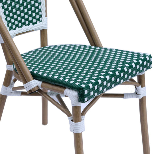 Lot de 4 chaises de jardin bistrot parisien en aluminium et rotin synthétique BELLEVILLE vert et Blanc