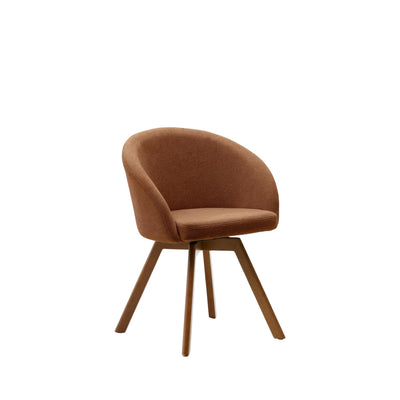 Chaise giratoire KAVE HOME Marvin en tissu chenille marron et pieds en bois de chêne finition noyer