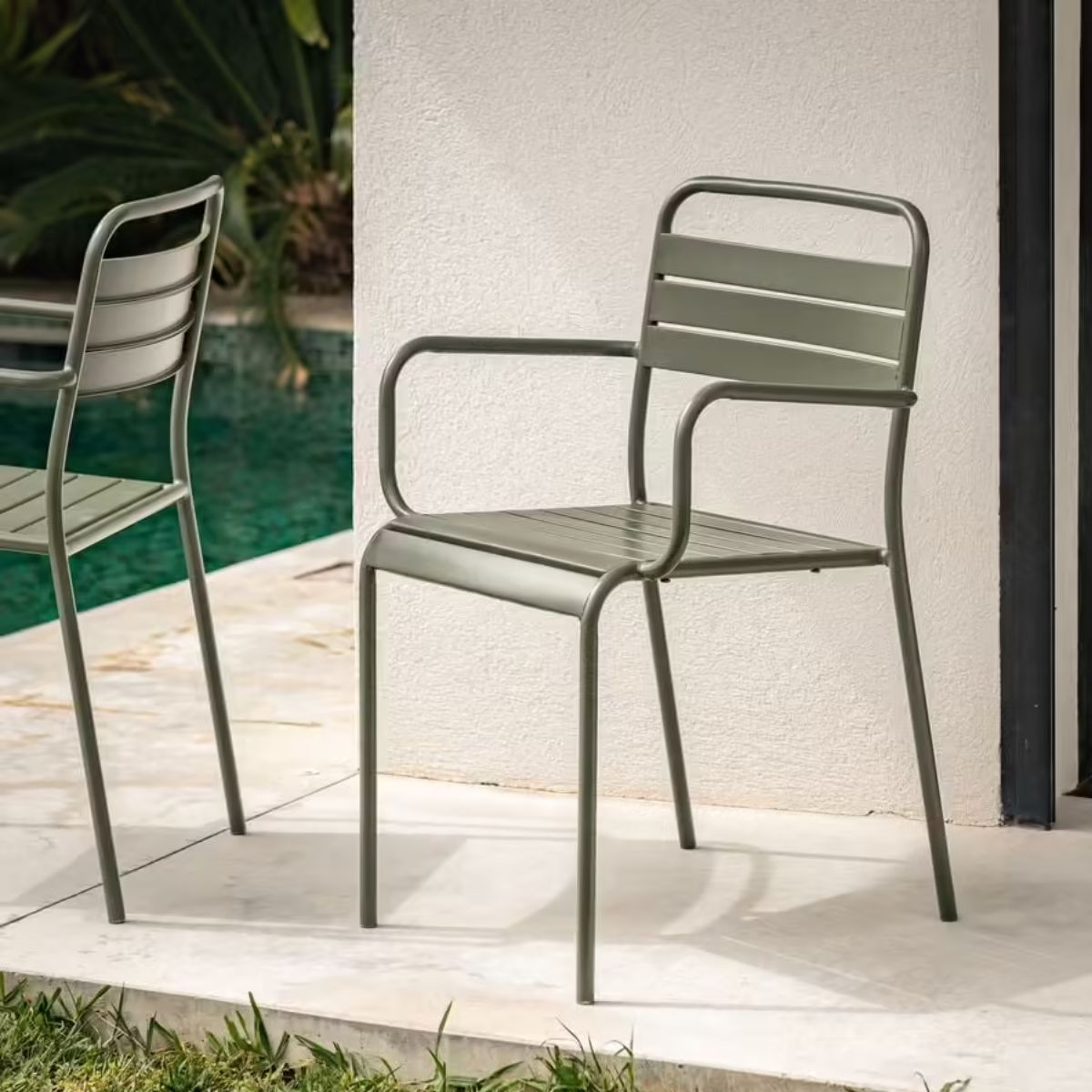 Lot de 6 chaises de jardin ALINEA avec accoudoirs en acier - vert cèdre
