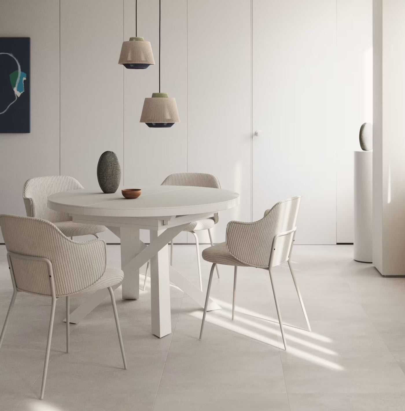 Lot de 2 Chaises KAVE HOME Yunia en velours grosses côtes beige avec pieds en acier finition peinture beige FSC 100%