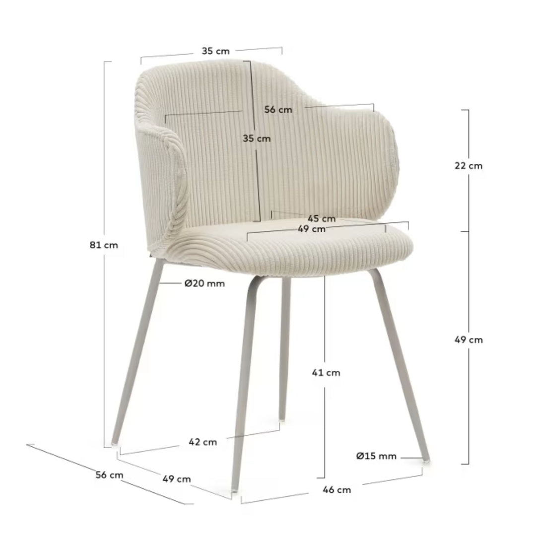 Lot de 2 Chaises KAVE HOME Yunia en velours grosses côtes beige avec pieds en acier finition peinture beige FSC 100%