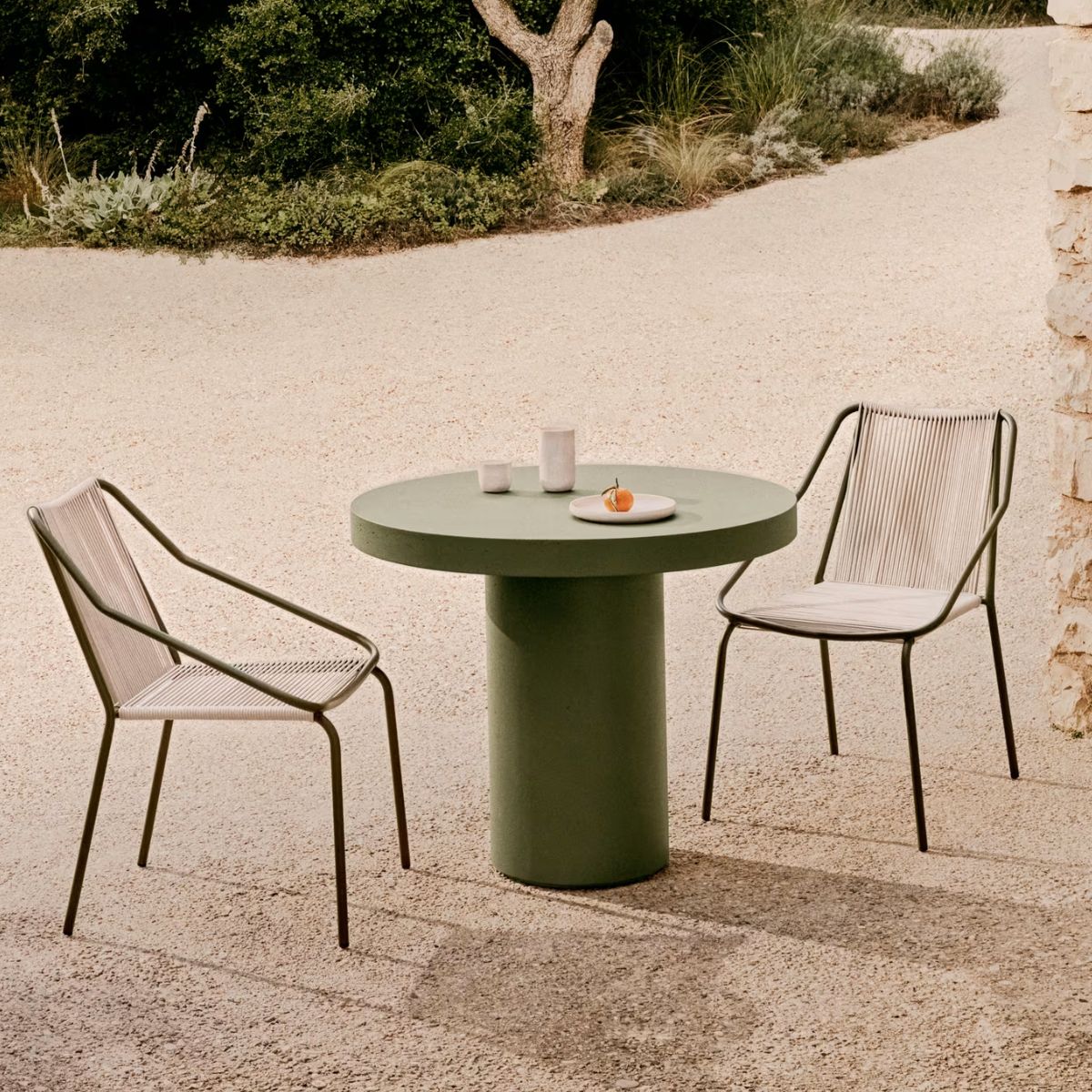 Lot de 4 chaises d’extérieur Zivia en corde écrue et acier galvanisé vert Kave Home