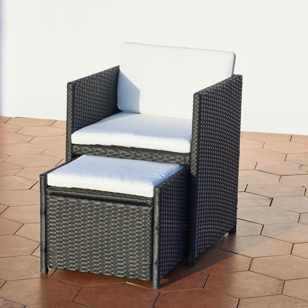 chaise avec pouf encastrable noir et blanc