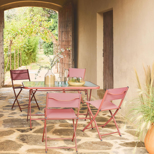 Lot de 4 chaises de jardin SWEEEK pliantes rouges — photo produit