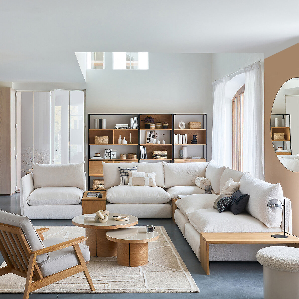 Chauffeuse modulable LA REDOUTE Malo en velours texturé Ecru