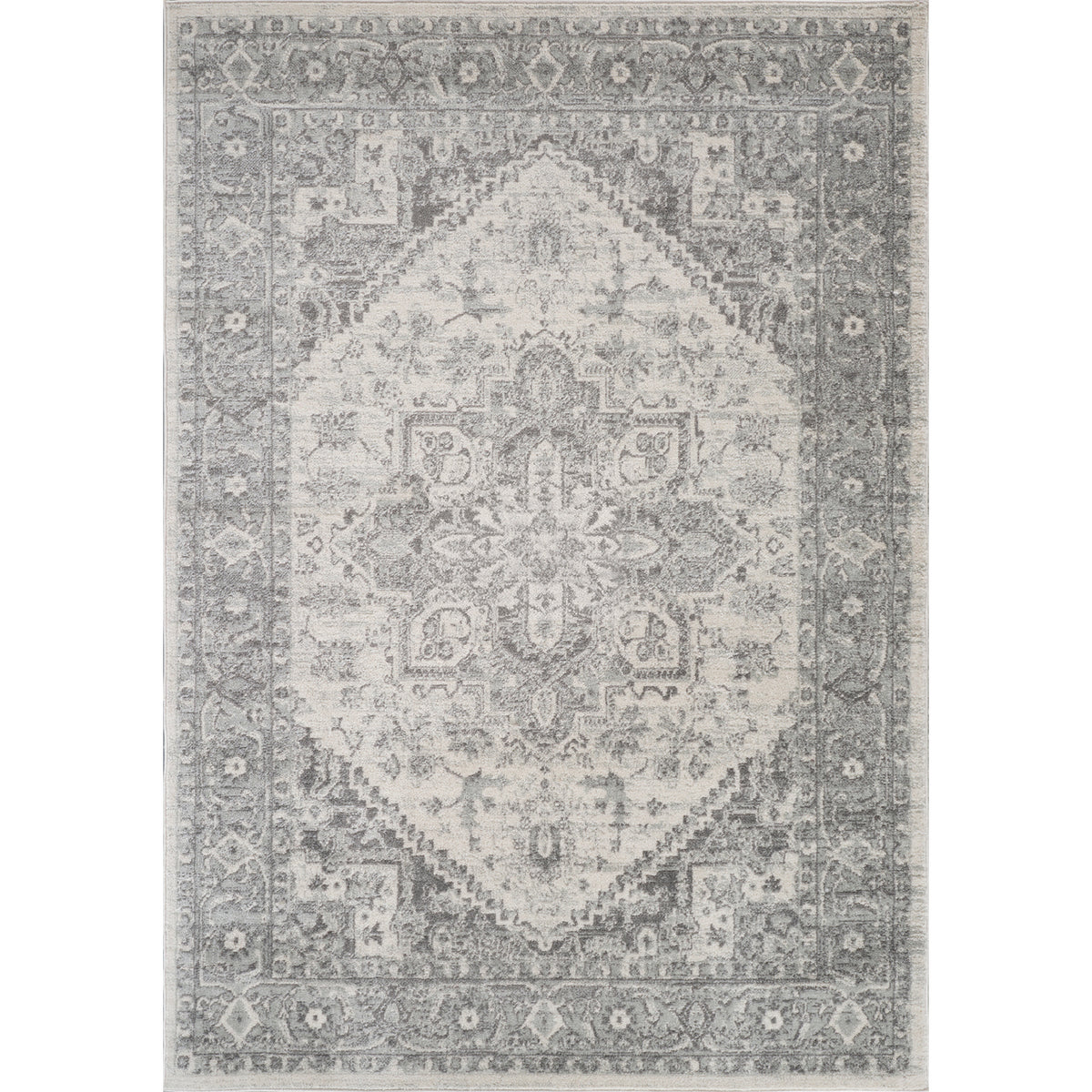 Tapis SURYA Farah vintage oriental, médaillon délavé gris et blanc cassé, vue 11