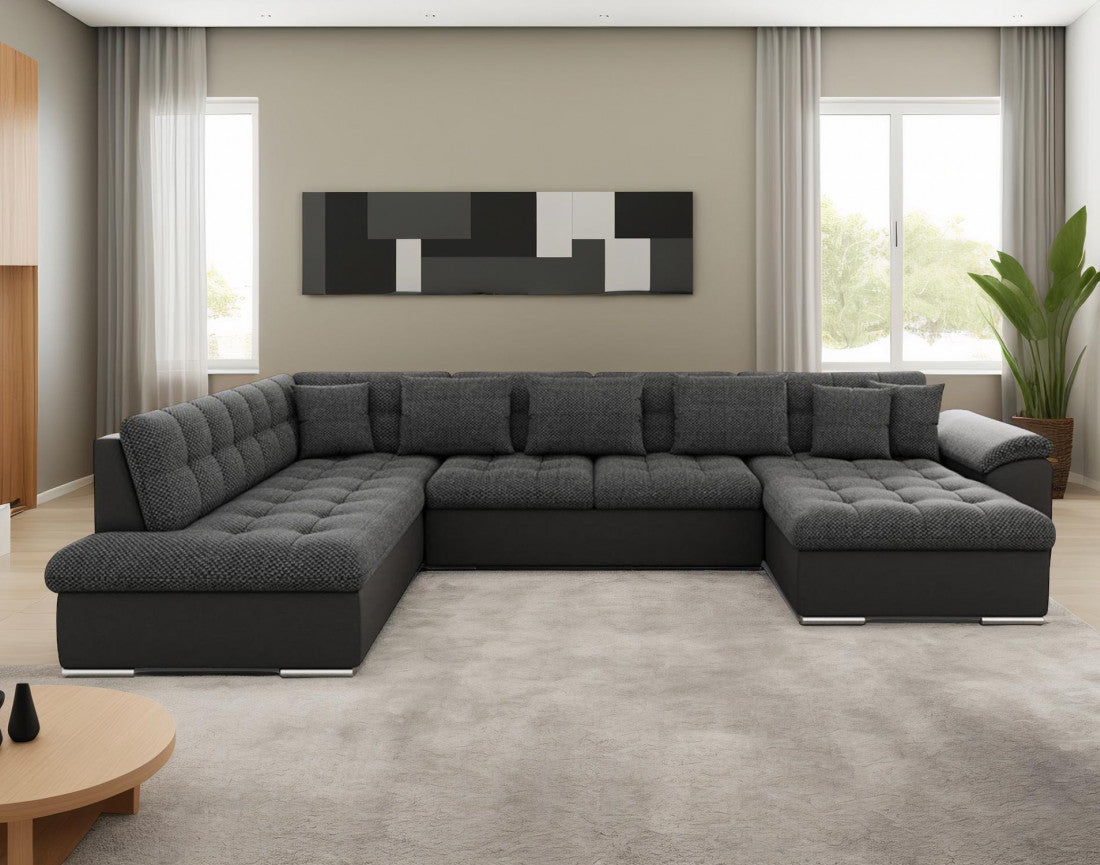 Canapé panoramique d'angle gauche XX BESTMOBILIERL convertible avec coffre 7 places - noir / gris — photo produit