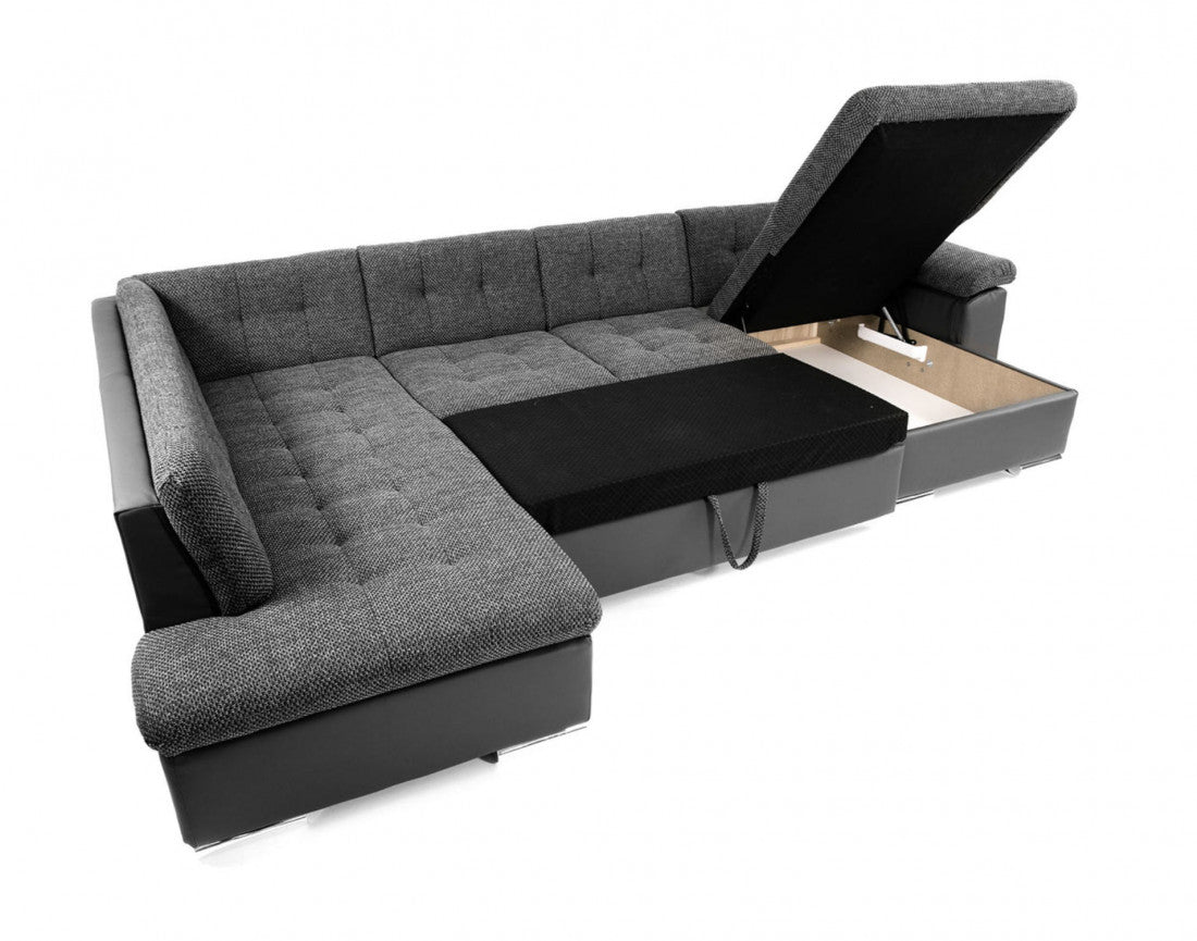 Canapé panoramique d'angle gauche XX BESTMOBILIERL convertible avec coffre 7 places - noir / gris — photo produit
