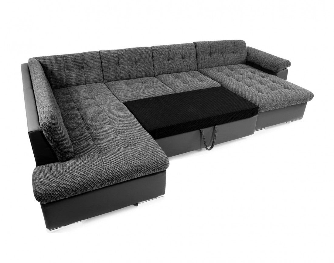 Canapé panoramique d'angle gauche XX BESTMOBILIERL convertible avec coffre 7 places - noir / gris — photo produit