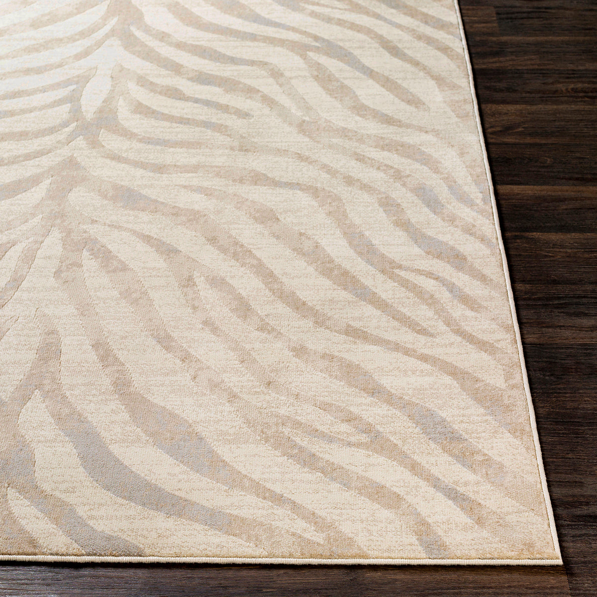 Tapis SURYA Luanda bohème, motif zébré beige et taupe sur fond crème, vue 5