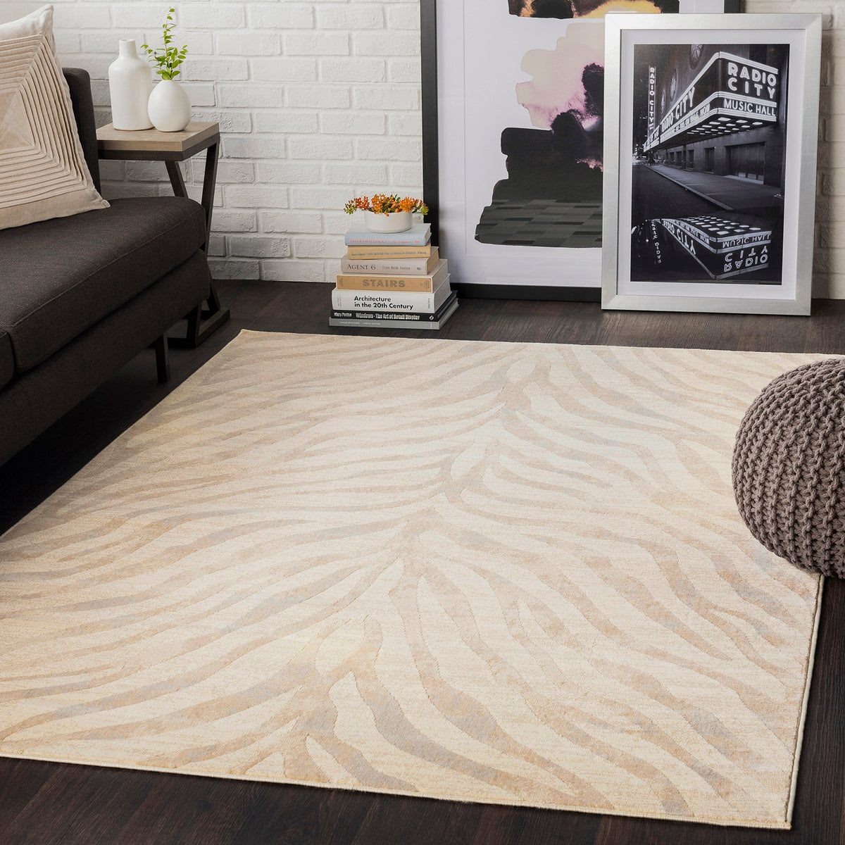 Tapis SURYA Luanda bohème, motif zébré beige et taupe sur fond crème, vue 15