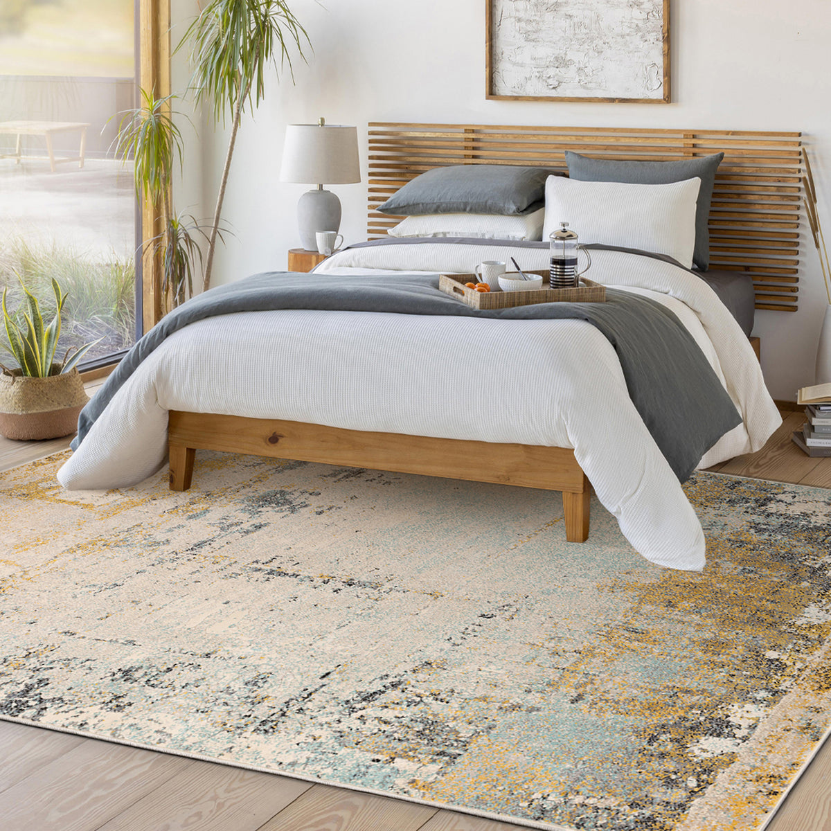 Tapis SURYA Bellatrix moderne, motif abstrait patiné beige, moutarde et bleu ciel, vue 11