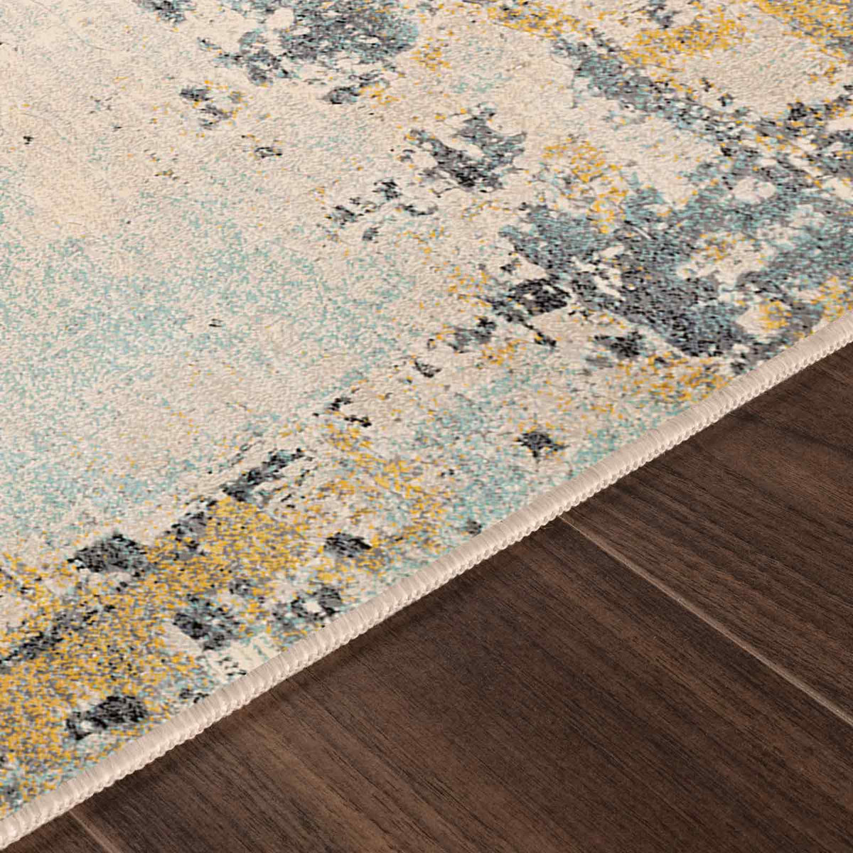 Tapis SURYA Bellatrix moderne, motif abstrait patiné beige, moutarde et bleu ciel, vue 10