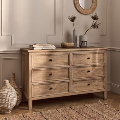 Commode ALINEA 6 tiroirs en bois d'orme et de pin - bois clair