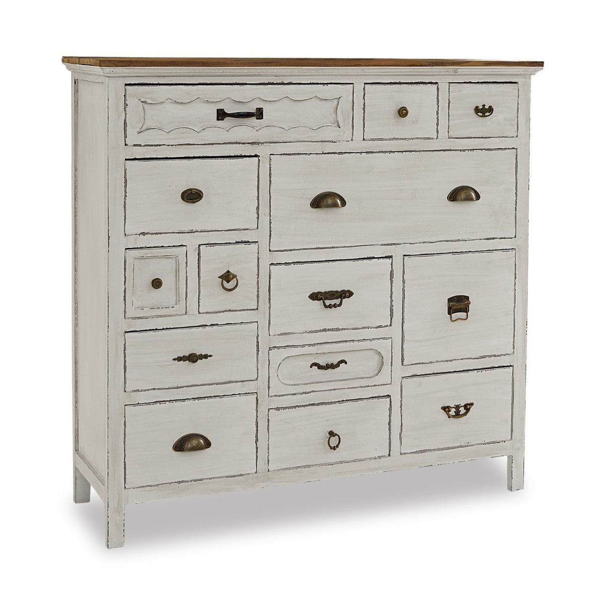 Commode Grayson blanc vieilli plateau bois LOBERON — photo produit