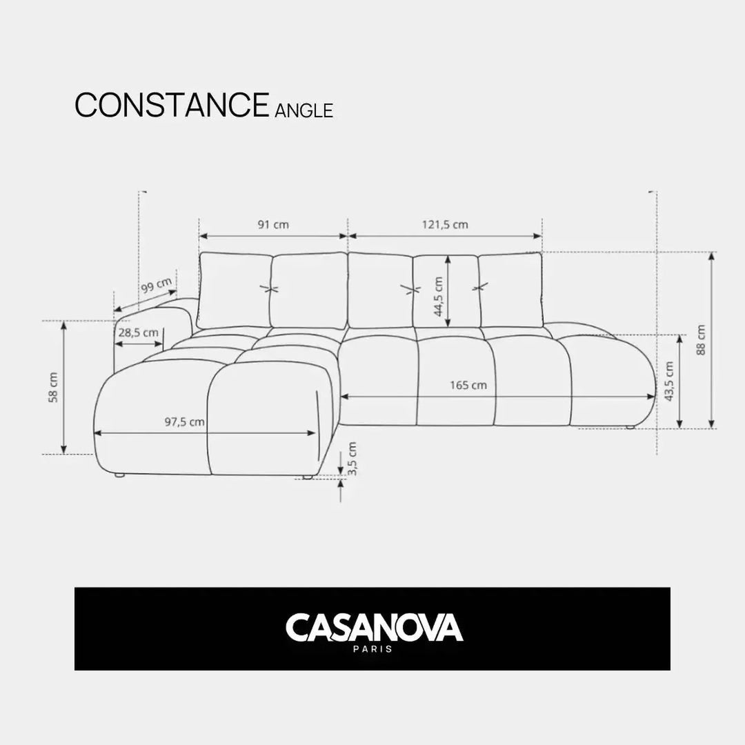 Canapé d'angle droit convertible CASANOVA Constance en tissu chenille terracotta — photo produit