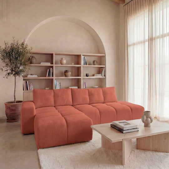 Canapé d'angle droit convertible CASANOVA Constance en tissu chenille terracotta — photo produit