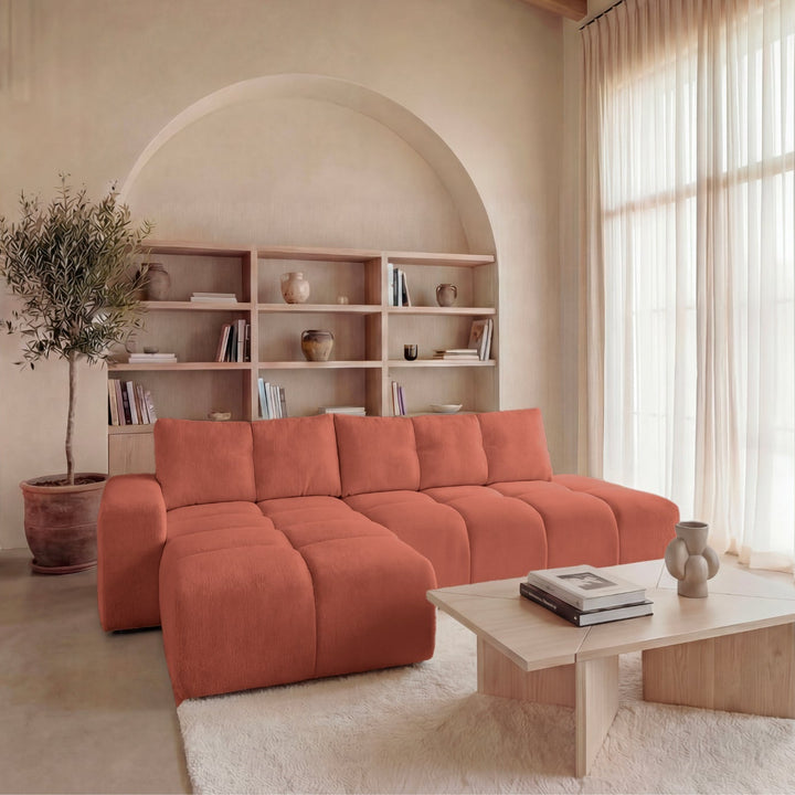 Canapé d'angle droit convertible CASANOVA Constance en tissu chenille terracotta — photo produit