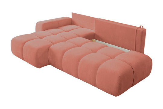 Canapé d'angle droit convertible CASANOVA Constance en tissu chenille terracotta — photo produit