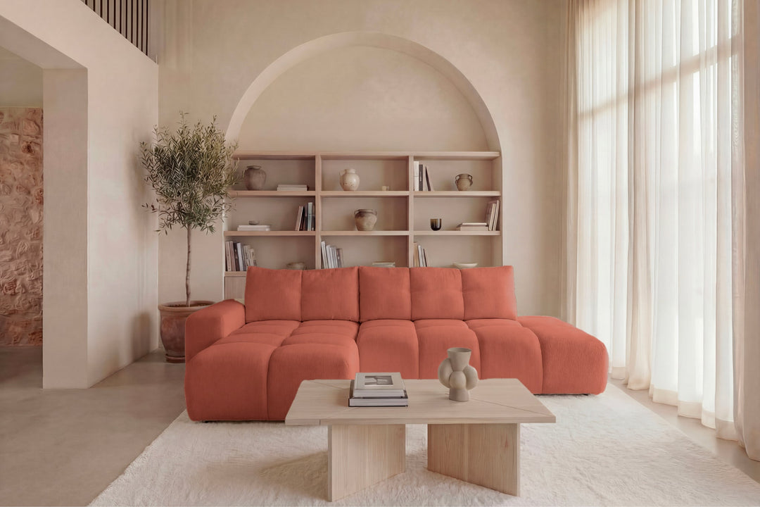 Canapé d'angle droit convertible CASANOVA Constance en tissu chenille terracotta — photo produit