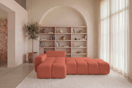 Canapé d'angle droit convertible CASANOVA Constance en tissu chenille terracotta — photo produit